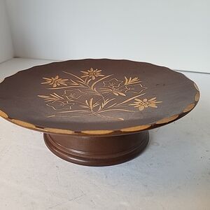 Vintage Cuendet Swiss Musical Pedestal Plate with Floral Design